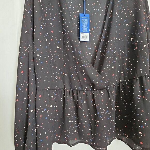 POPSUGAR Sheer Crossover Babydoll Top Blouse XXL Black Ditzy Hearts Cute Goth - Picture 11 of 15